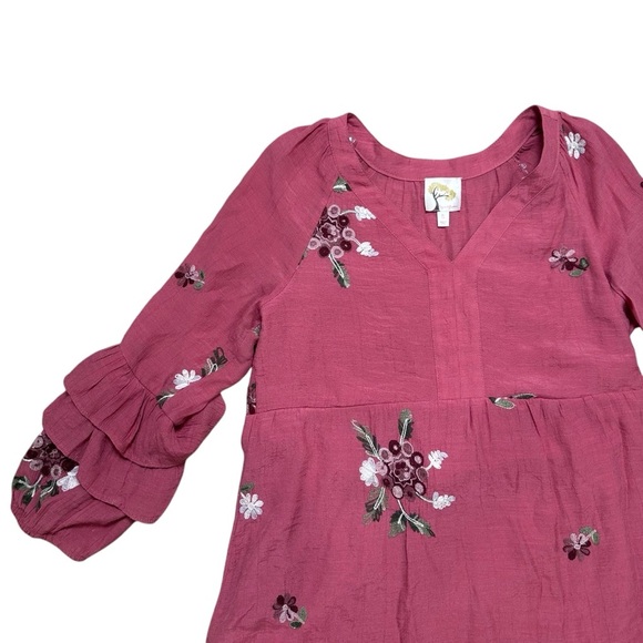 Fig and Flower Women’s Size Small Floral Embroidered Long Sleeve Mini Dress - Picture 3 of 6